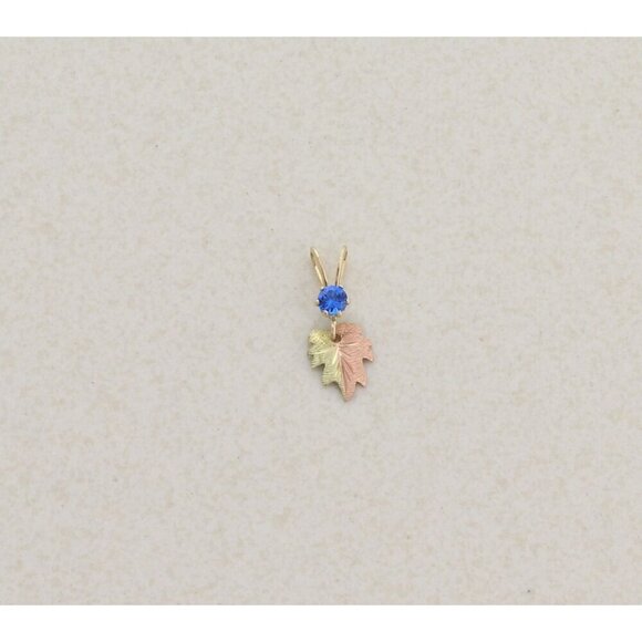 Pendant Only 10k Black Hills Gold Blue Lab Sapphire Leaf Pendant 5/8" x 1/4" - Picture 5 of 6